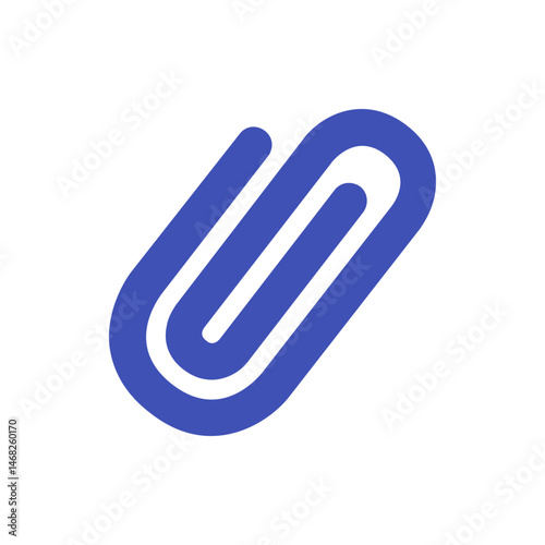Illustration of a blue paperclip with rounded edges and a simple design on a white background space