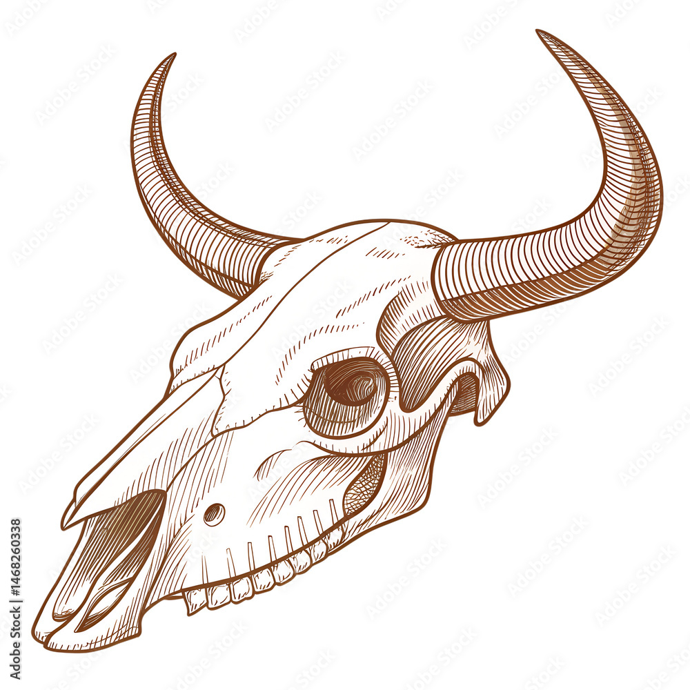 Fototapeta premium Eerie Skull Carving: An intricately detailed image of a bovine skull carving, evoking a sense of the wild west and the mystique of the natural world. 