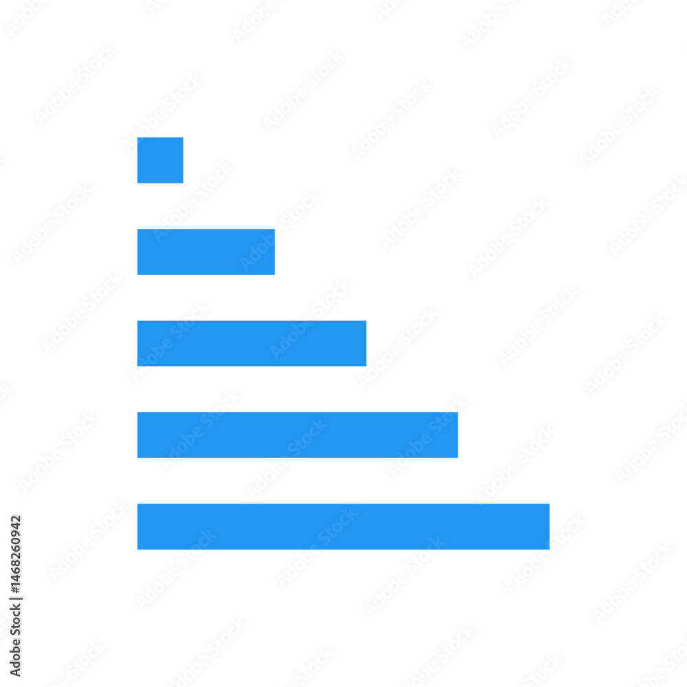 Blue horizontal bar chart showing decreasing values from bottom to top on a white background with simple design Blue horizontal bar chart showing decreasing values from bottom to top on a white background with simple design