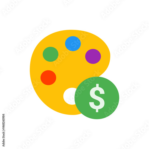 A vibrant art palette with colorful paints and a green dollar sign circle overlaying the palette design