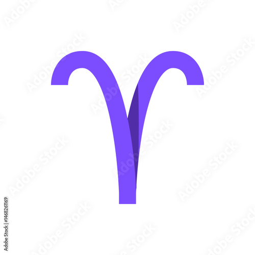 Illustration of a purple stylized aries symbol with curved horns on a white background in a simple design