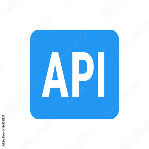 Api text in white on a blue rounded rectangle representing application programming interface concept and design
