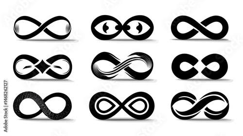 Infinity symbol set simple silhouette vector on white background   -  