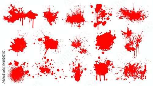 Ink splatter collection simple red silhouette vector isolated on white background  -  