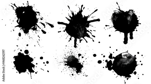 Ink splatter collection simple black silhouette vector isolated on white background  -  