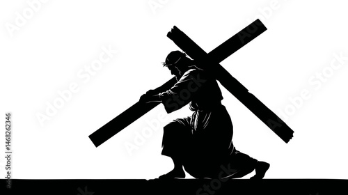 Jesus carrying the cross silhouette, dark medieval style, simple silhouette black vector,  -  