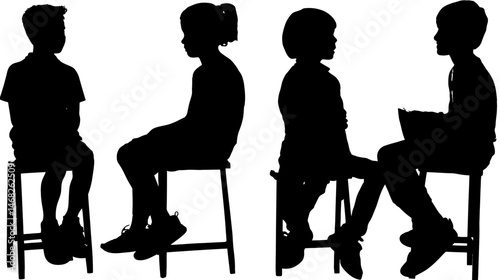 Kids sitting silhouette simple silhouette vector isolated on white background  -  