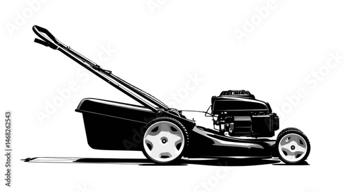 Lawn mower simple black silhouette vector isolated on white background  -  