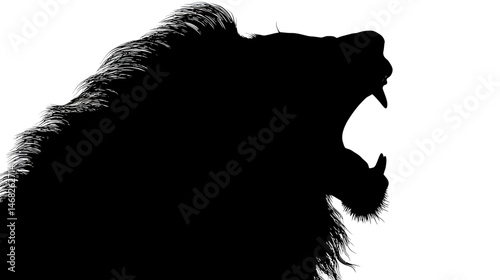 Lion roaring silhouette vector isolated on white background  -  