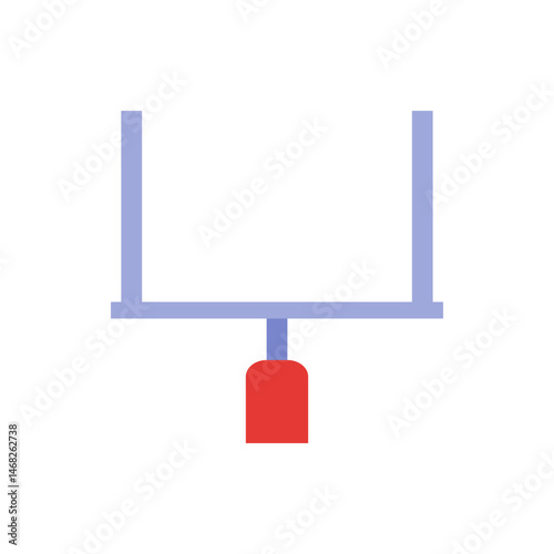 Illustration of a football goal post with blue uprights and crossbar and a red base, set against white 100