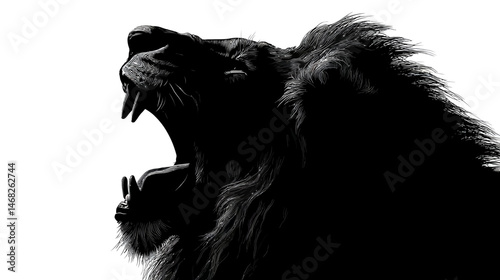 Lion roaring silhouette vector isolated on white background  -  