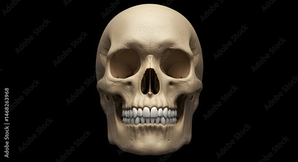 Anatomical Skull Model on Black Background Close-up Medical Illustration