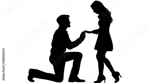 Man proposing to woman silhouette vector isolated on white background  -  