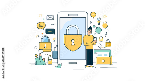Mobile data protection concept simple vector on white background  -  