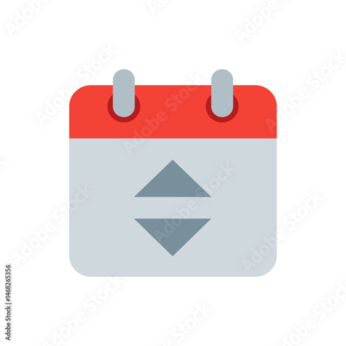 Illustration of a calendar icon with red top and gray body featuring up and down arrows in the center