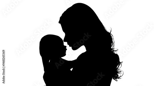 Mother with baby simple black silhouette vector isolated on white background  -  