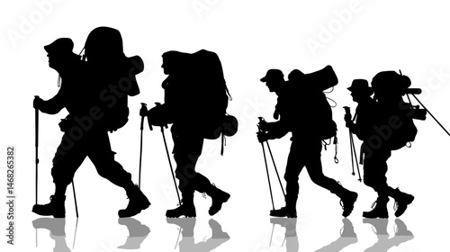 Mountain climbers with gear silhouette vector isolated on white background  -  