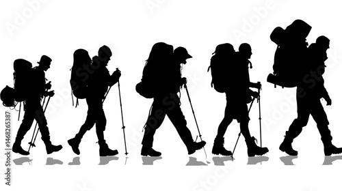 Mountain climbers with gear silhouette vector isolated on white background  -  