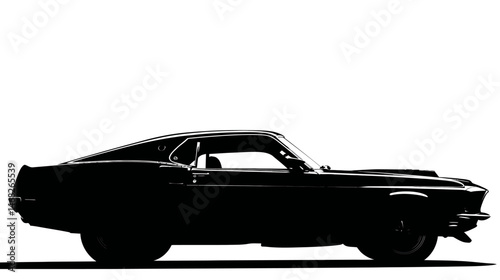 This vector showcases a simple silhouette of a muscle car, set against a white background 