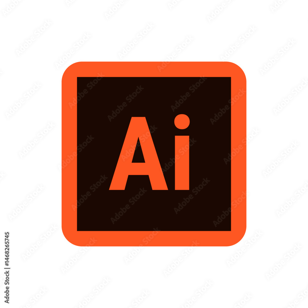Illustration of the adobe illustrator logo featuring orange ai letters on a dark brown square shape with border