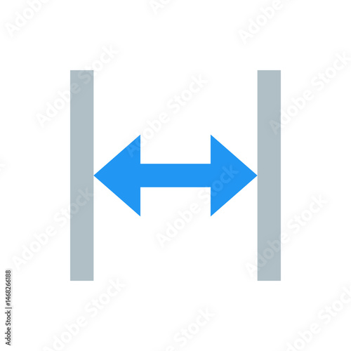A blue double headed arrow pointing left and right between two gray vertical bars on a white background image