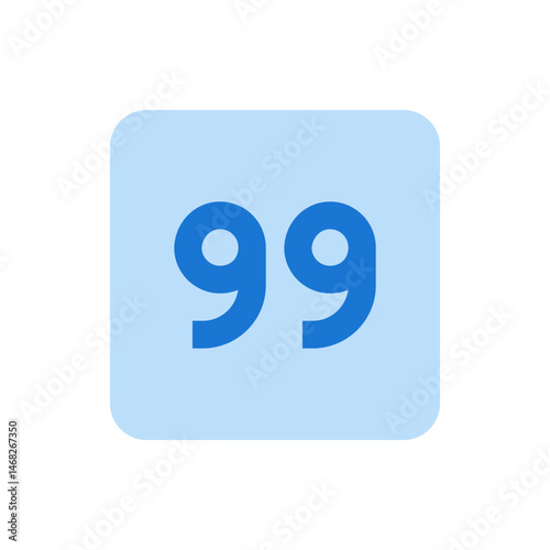 Illustration of the number ninety nine in blue on a rounded light blue square background design element
