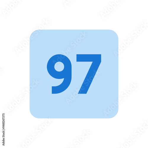 A light blue square with rounded corners containing the number ninety seven in a darker blue color