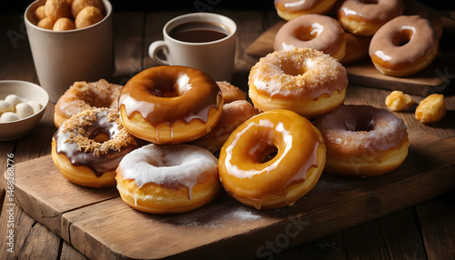 Irresistibly glossy donuts with rich chocolate and caramel glazes—perfect for bakery ads, dessert menus, or sweet craving promotions. Pure indulgence captured in every bite
