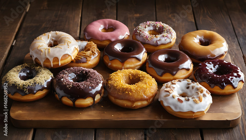 Irresistibly glossy donuts with rich chocolate and caramel glazes—perfect for bakery ads, dessert menus, or sweet craving promotions. Pure indulgence captured in every bite