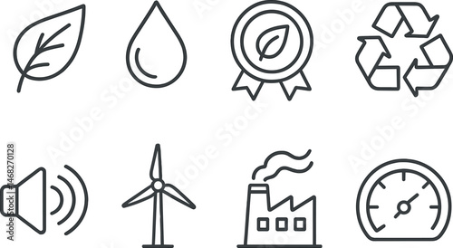 Environmental and sustainability outline icons set – eco, green, nature-focused symbols