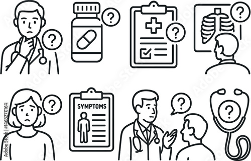 Doctor icon set. Symptoms icons