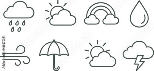 Weather and climate line icons set – outline, meteorology, forecast symbols