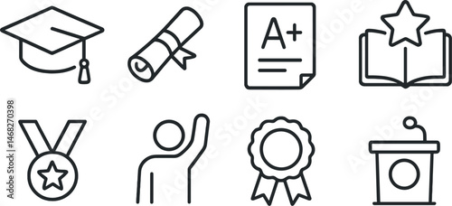 Education and learning outline icons set – linear, academic, study symbols