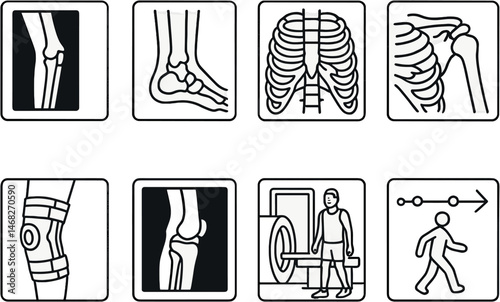 Medical and health linear icons set – outline, skeletal, anatomy symbols