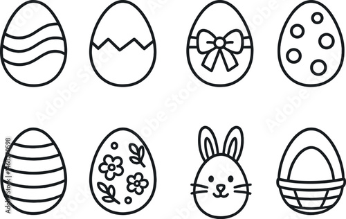 Easter outline icons set – linear, spring, holiday symbol collection