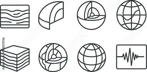 Geography and science line icons set – linear, outline, earth and data symbols