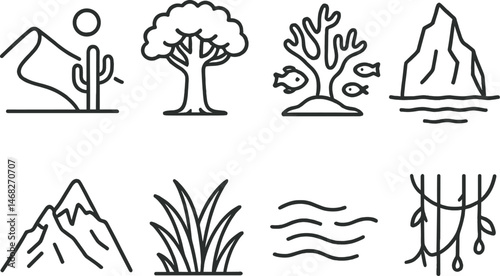 Nature and environment line icons set – linear, outline, natural and eco-friendly symbols