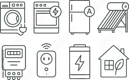 Home appliance line icons set – outline, linear, household and electronic device symbols