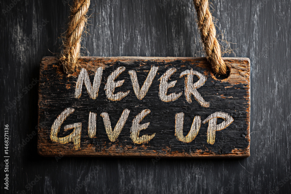 A rustic wooden sign with the motivational phrase