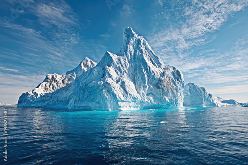 Obraz na płótnie Experience the grandeur of a towering iceberg against a backdrop of serene blue skies. w salonie
