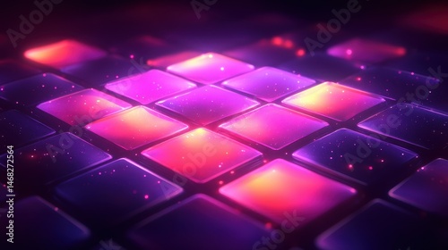 Dynamic pixelated background pattern with vibrant purple and orange hues creating a modern and technological textured surface design