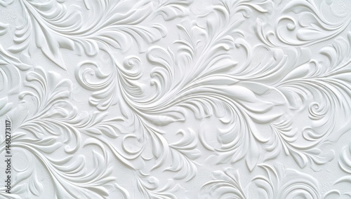 Ornate white floral relief pattern