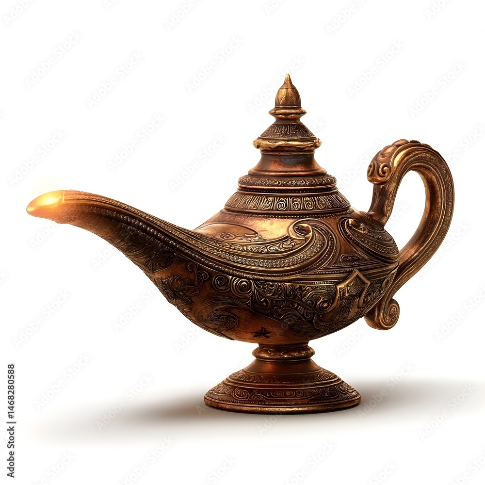 Fototapeta premium Add Charm To Decor With Matte Amber 3D Brass Magic Lamp Texture In Isometric Perspective