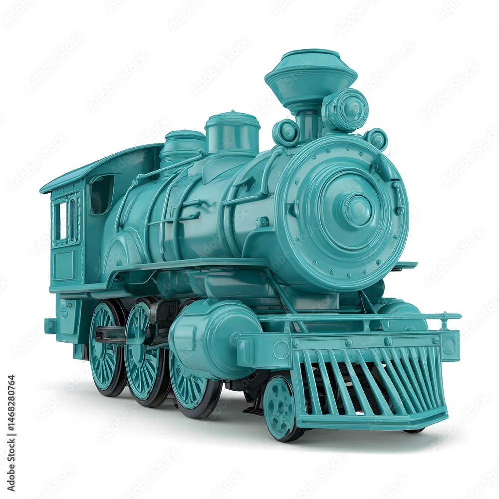 Naklejka premium Highlight Your Collection With Matte Teal 3D Train Engine Plastic Texture Top View Authentic Detailing