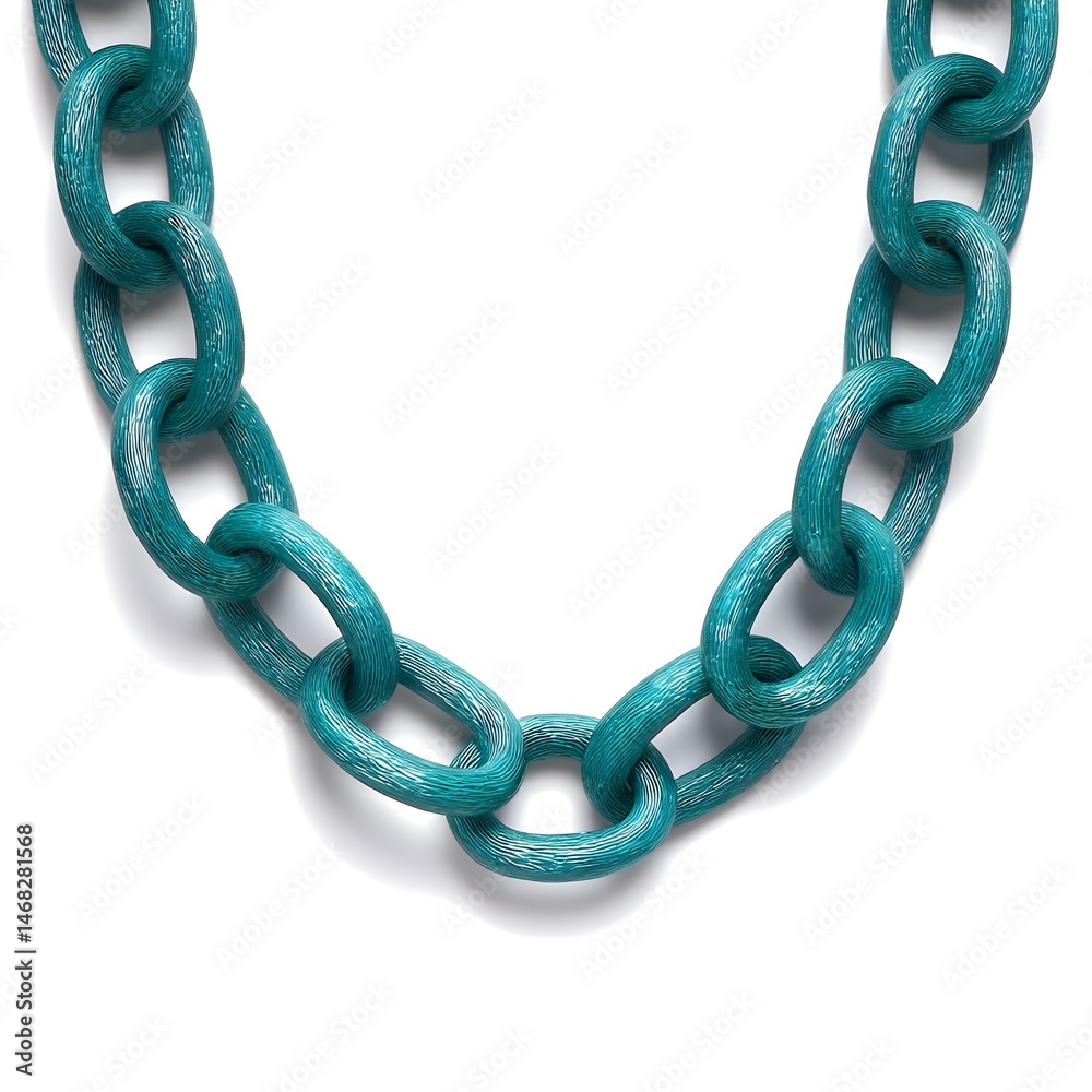Obraz premium Matte teal resin link necklace with molded chain delivers bold contemporary statement accessory for style