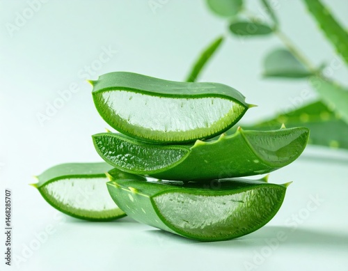 Wallpaper Mural Fresh aloe vera slices on soft green background Torontodigital.ca