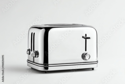 sleek modern toaster with chrome finish on white backdrop, centered composition photo