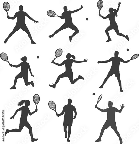 Tennis Silhouettes. Set of Tennis Action Silhouettes. EPS 10 version.