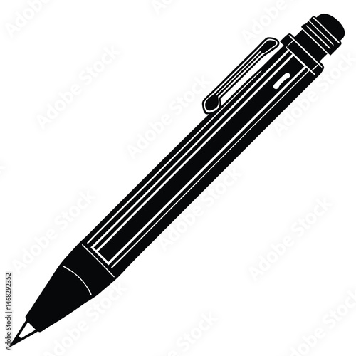 Black and White Illustration of a Modern Ballpoint Pen