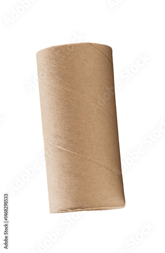 Side view of one tissue paper core or toilet paper tube after used out of paper isolated with clipping path in png file format